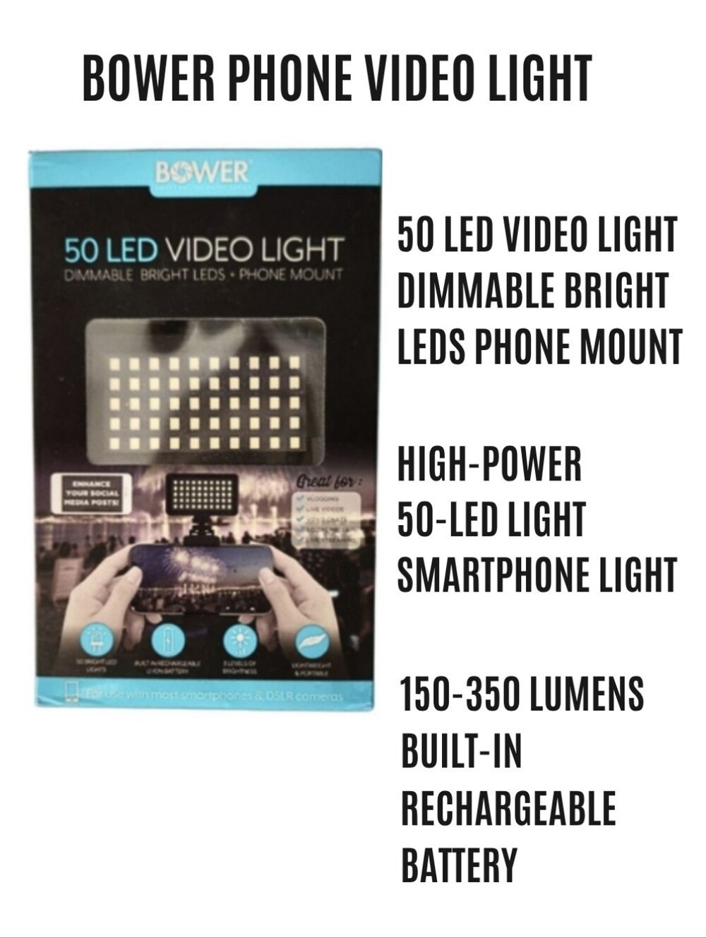 LED Video Light Multi Function Bright 50 LEDS Portable For I Phone Android Cell